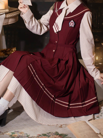 Hemdkleid Farbe + Krawatte Plissee Marine Anzug Gestreift Abzeichen Retro Magic Dress Academy