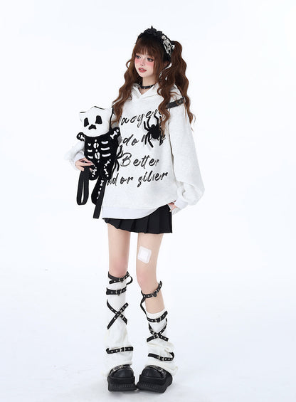 Print Street Hoodie Leder Schnalle Kapuze American Graffiti Spider