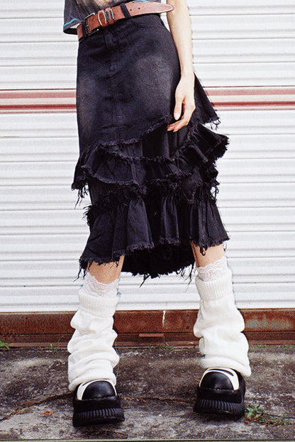 切りっぱなしミディデニムスカート