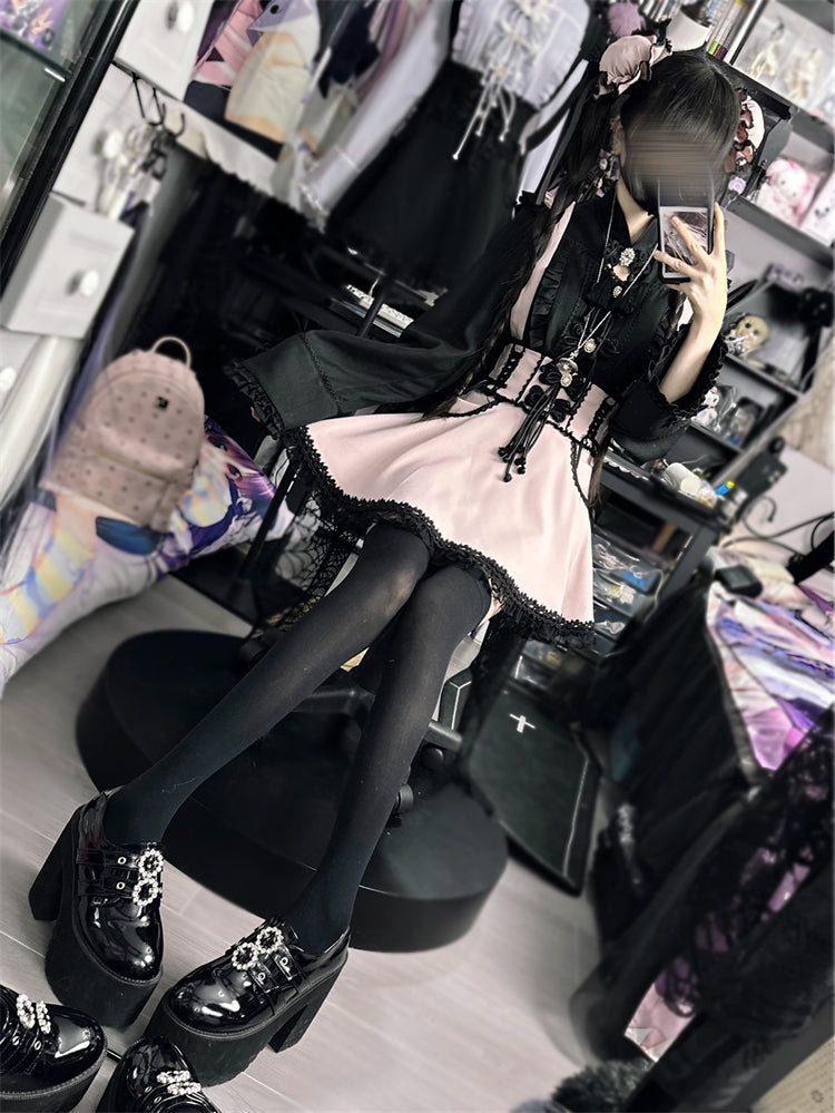 Rock Hosenträger Hohe Taille Schnürung Rüschen