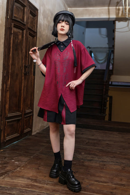 パンツ ダーク ハイウエスト チャイナ ハーフ