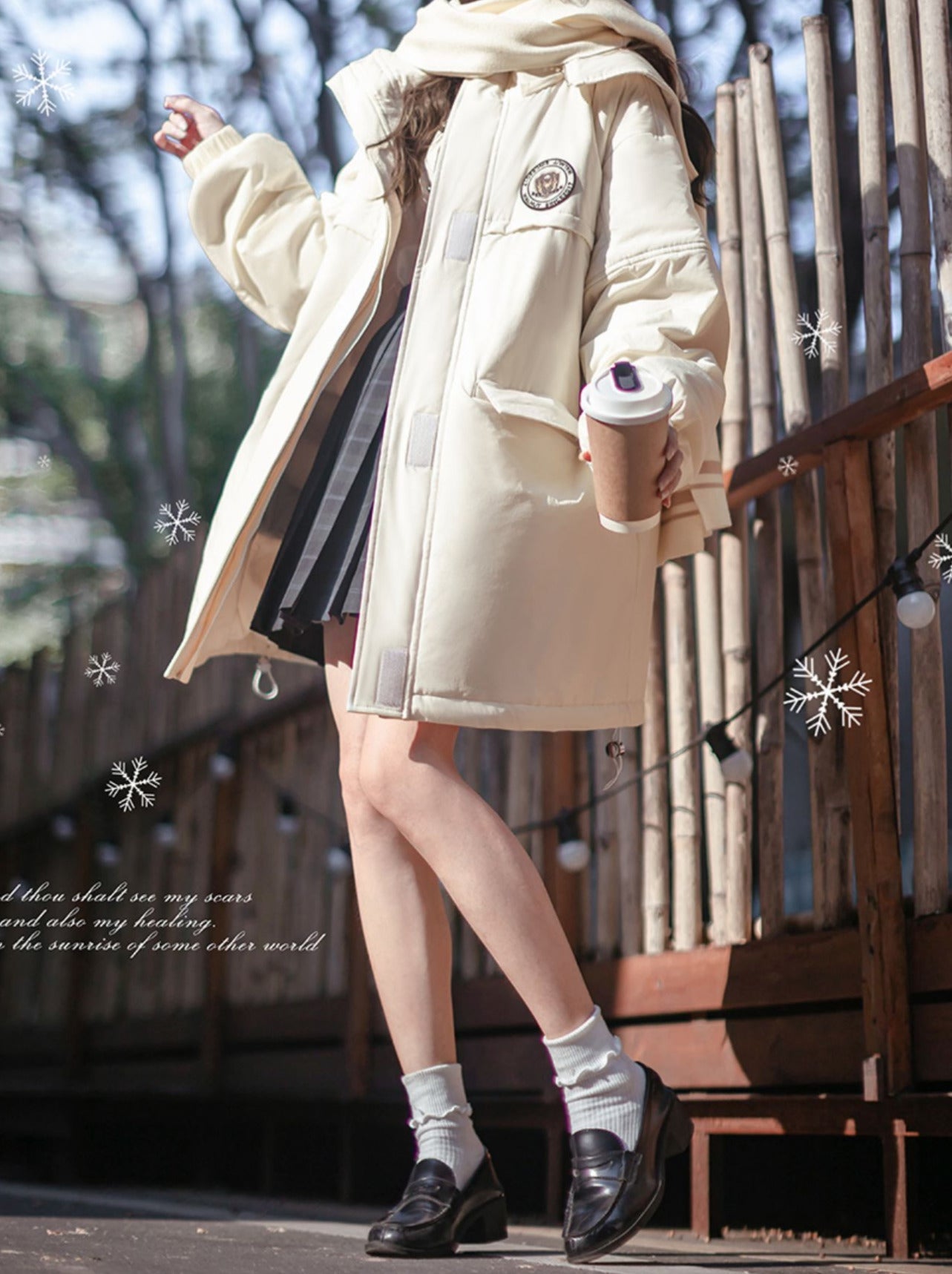 College Hoodie Style Jacket White Penguin Down