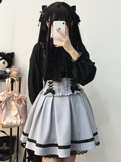 カラースリープフリルスタンドボリュームリボンシャツ