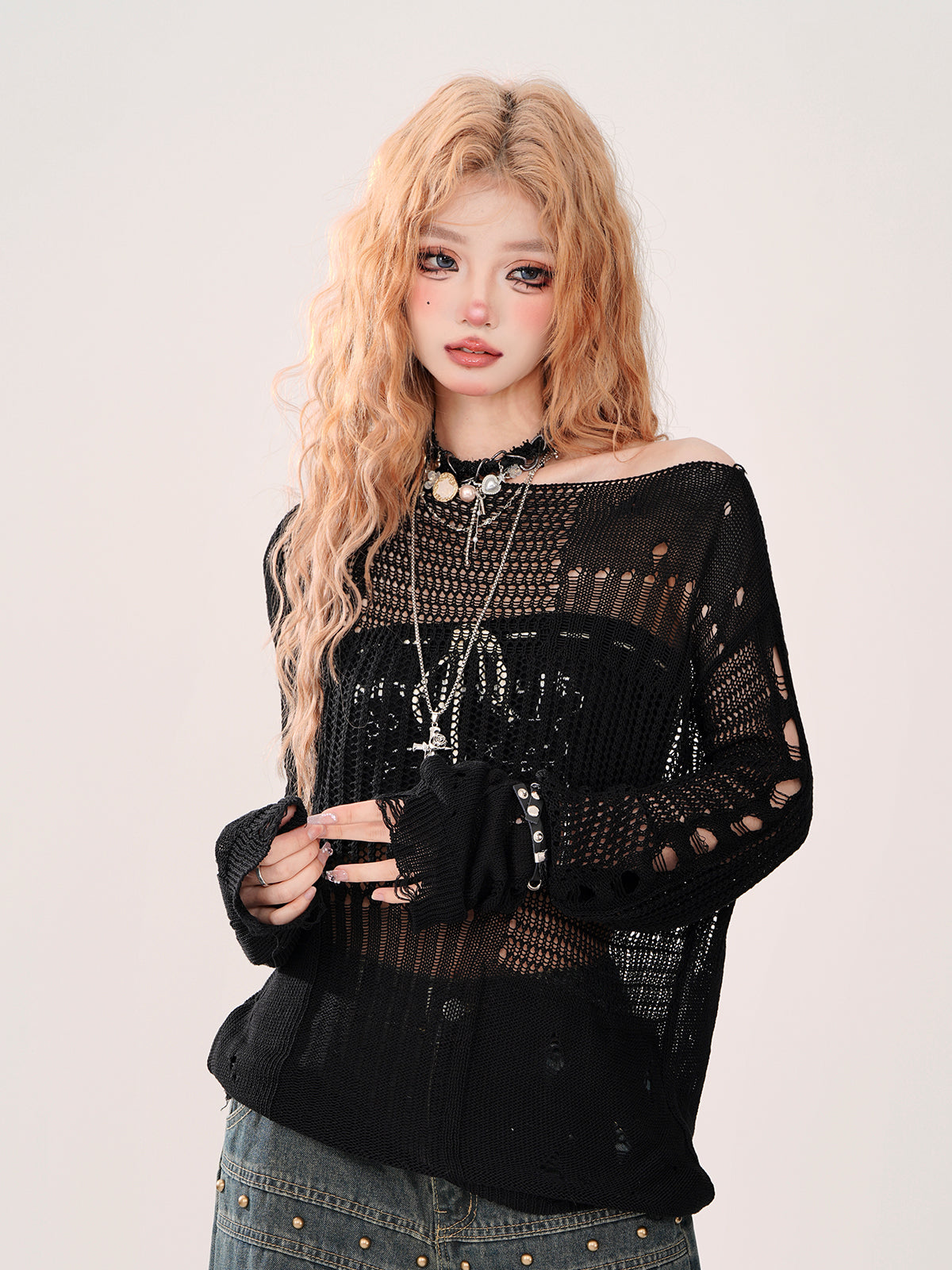 サマーニット + チューブトップ 透かし彫り シアー リップド