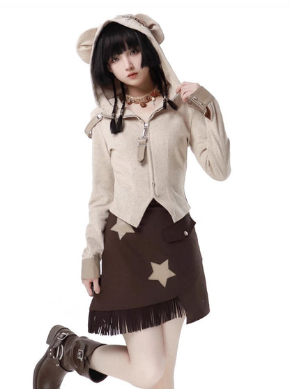 デザインスプリットワンダーベアニットトップショールメイラード