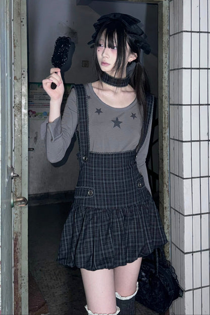 スカートサスペンダー + インナーチェック柄チュチュパンツ