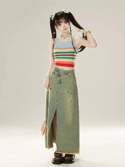 キャミソール コントラストカラー レインボーストライプ