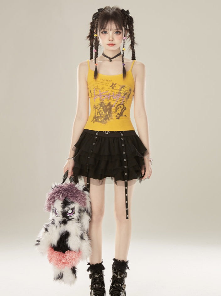 パンクブラックスカートメッシュ