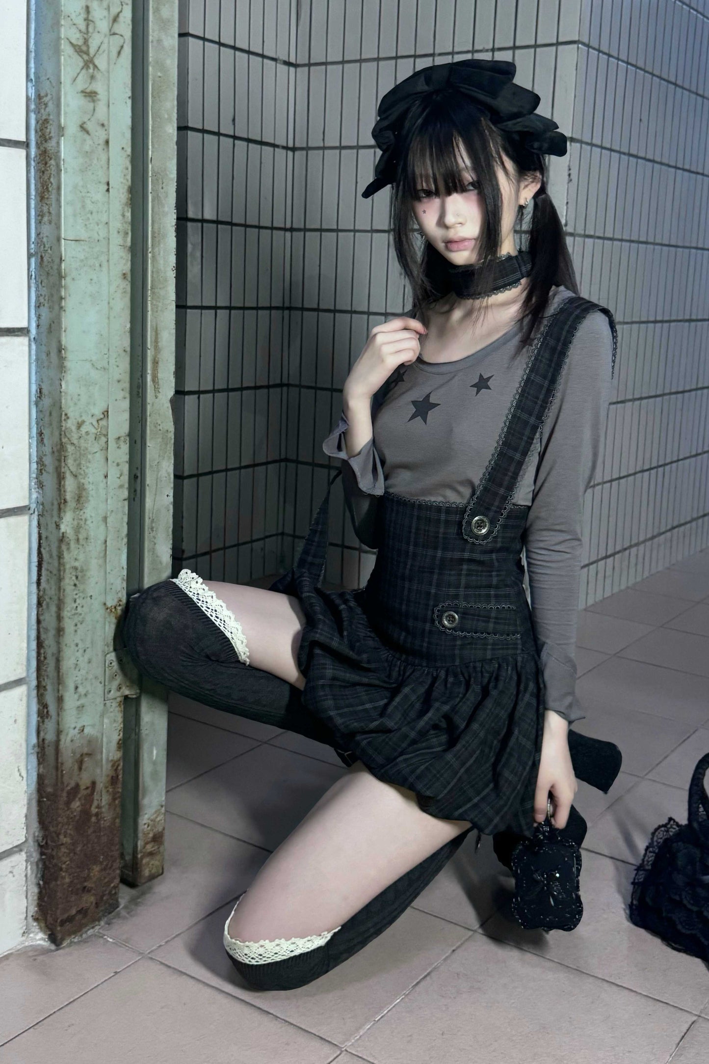 スカートサスペンダー + インナーチェック柄チュチュパンツ