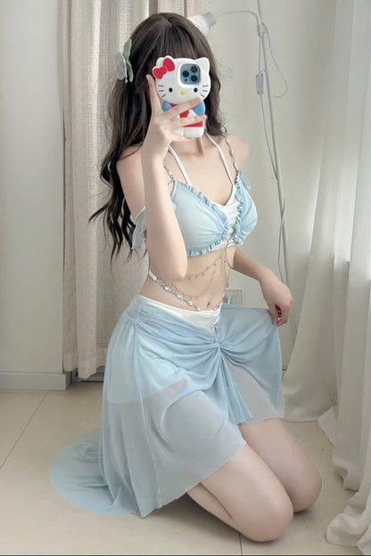 水着 ブルー マーメイド セット スプリット ライト