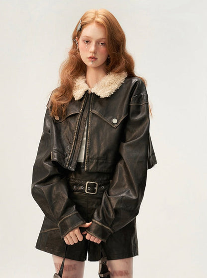 Osh Design Lederjacke mit Pelzkragen + kurze Lederhose
