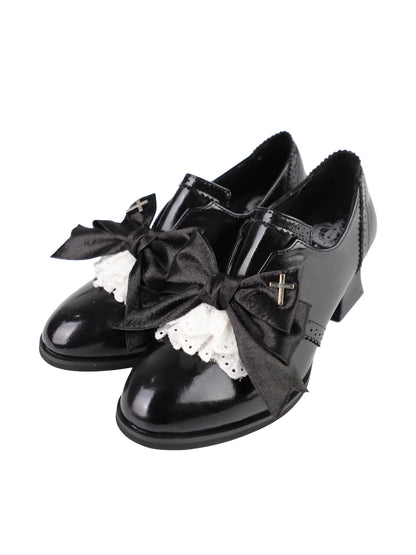 Black Waltz Gothic Lolita Velvet Mid-Heel Shoes