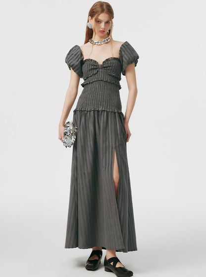 トップロングチューブオフショルダードレス