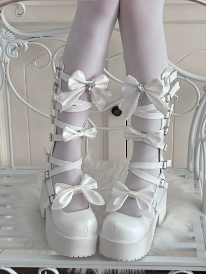 Night Cherry Gothic Lace Hollow Platform Mid-Calf Boots