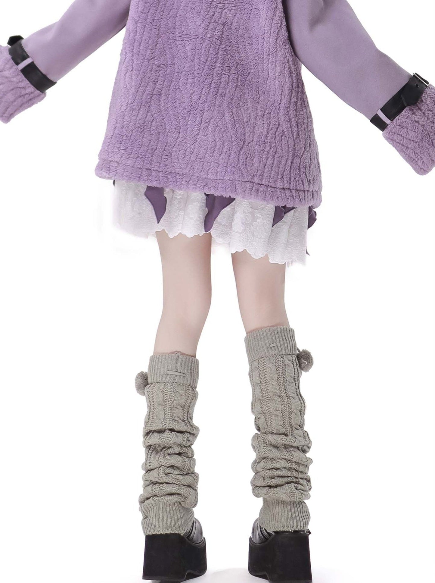 Purple Air Dragon Embroy Dary Plash Jacket + Hood Print Sweat Dress