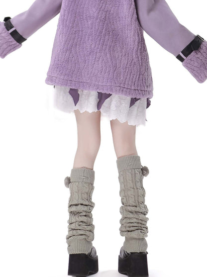 Purple Air Dragon Embroy Dary Plash Jacket + Hood Print Sweat Dress