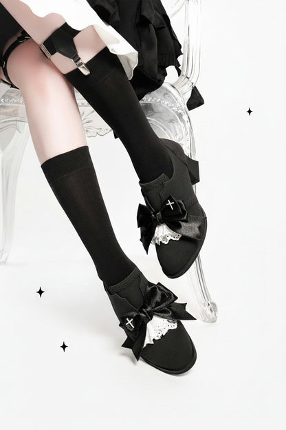 Black Waltz Gothic Lolita Velvet Mid-Heel Shoes
