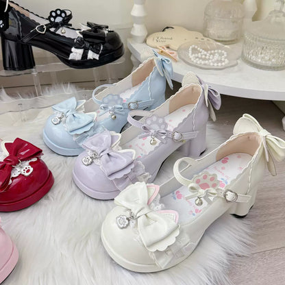 Cat's Claw Party Lolita Mary Jane Shoes – Sweet Bow Round Toe Pumps | Blooming Chimes