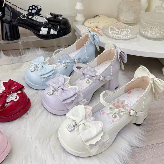 Cat's Claw Party Lolita Mary Jane Shoes – Sweet Bow Round Toe Pumps | Blooming Chimes