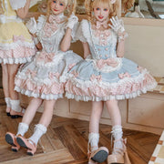 Blue and yellow sweet Lolita dresses with lace