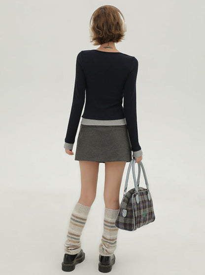 Faux Long Slim Simple Piece American T Two