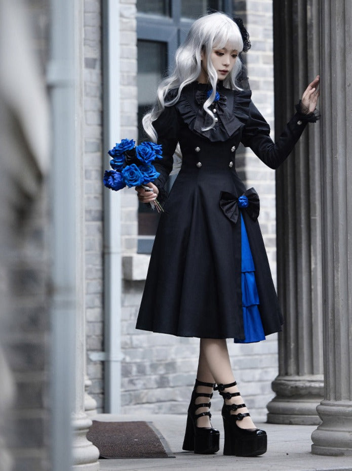 Slit Dress Big Cloak Frilly Ruffle + Gothic