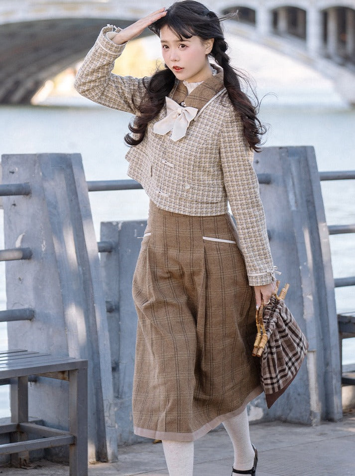 Retro Check + Blouse Flared Jacket + Girl Skirt
