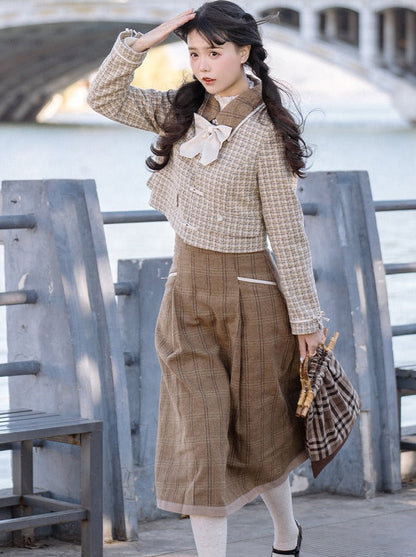 Retro Check + Blouse Flared Jacket + Girl Skirt