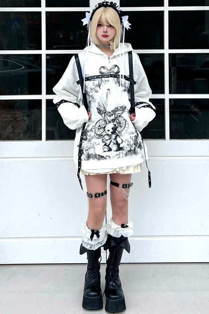 Oversize-Kapuzenpullover mit Tiermuster