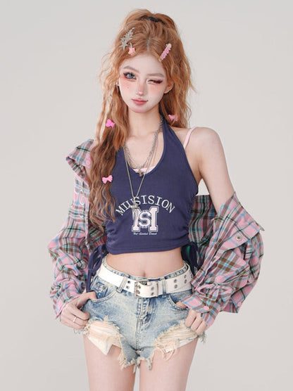 Poloshirt mit Karo-Kragen und langem, abnehmbarem, lockerem