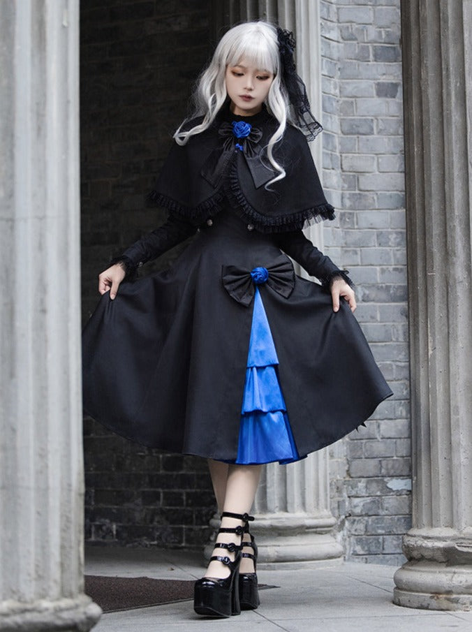 Slit Dress Big Cloak Frilly Ruffle + Gothic