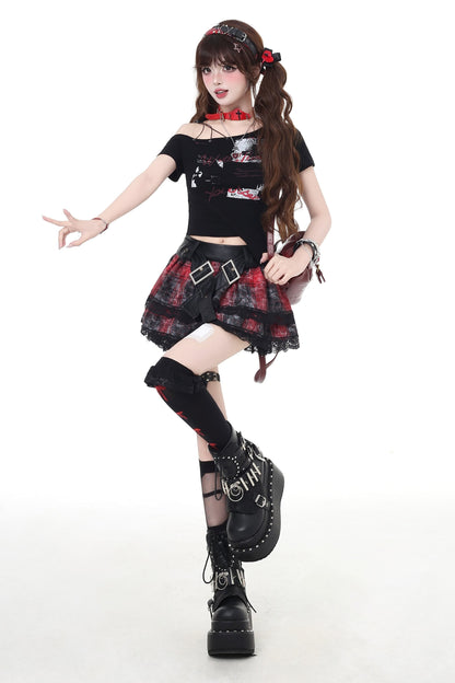 スカートレイヤードチェックパンク