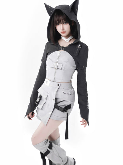 スーツ迷彩柄 取り外し可能デザイン パーカー オリジナルスリーブ ウルフ