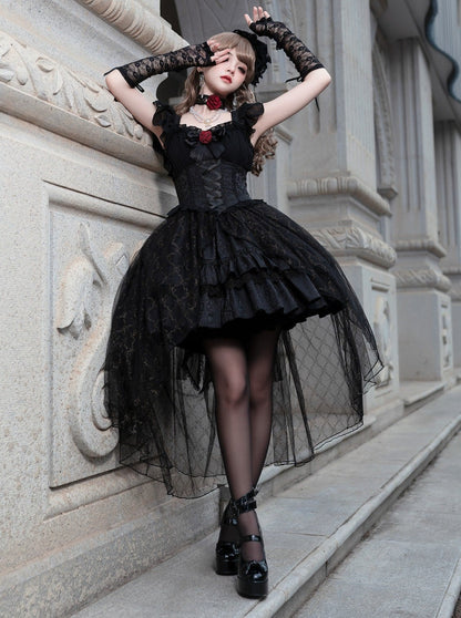 Rose Dress Black Flared Gothic Lolita
