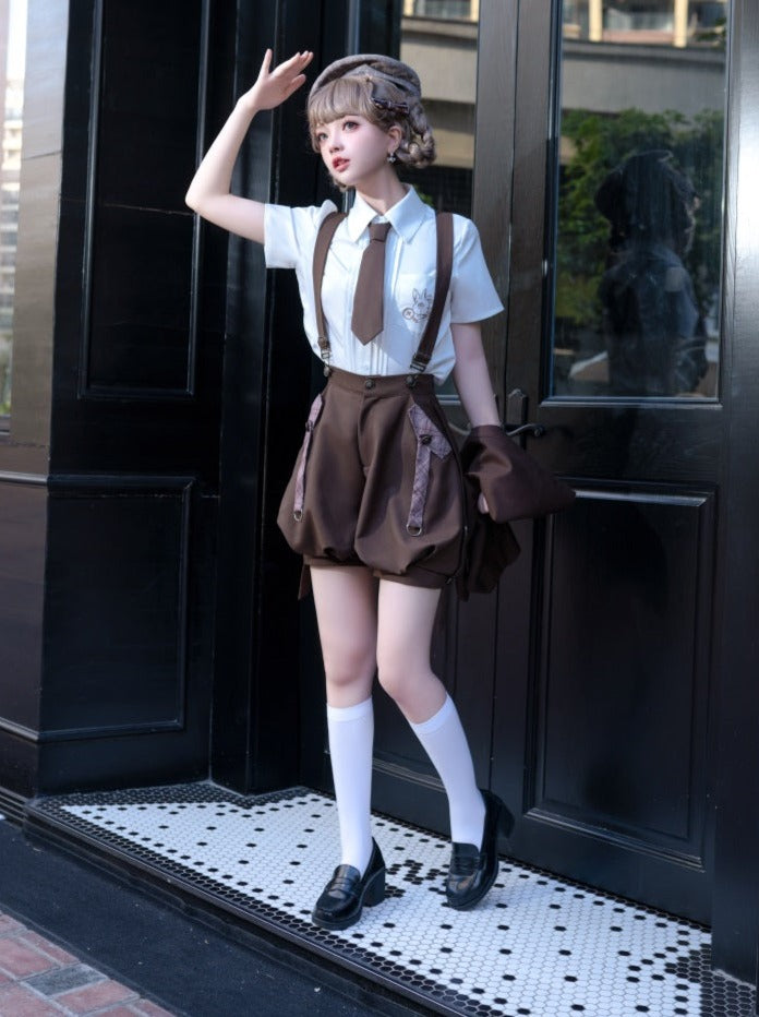 シャツベストパンツ + ボーイブラウンバルーンレトロ