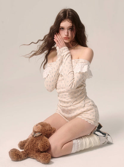 ミルキートップガーリーショーツ + アプリコットレース