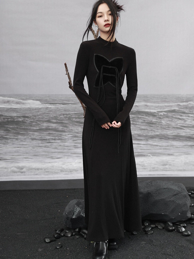 Fur Design Slim Bic Dress Butterfly Long