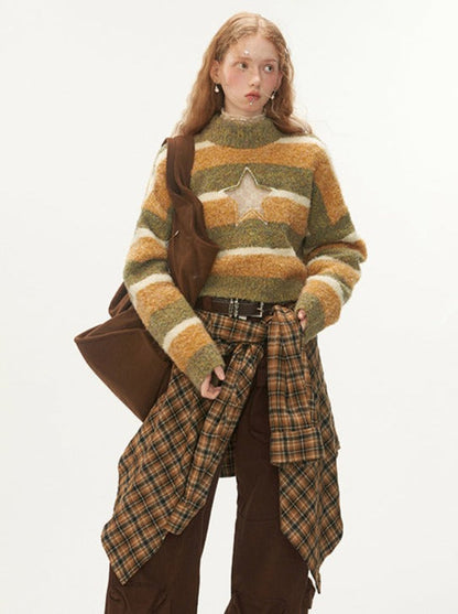 Star Center Neck High Knit Striped