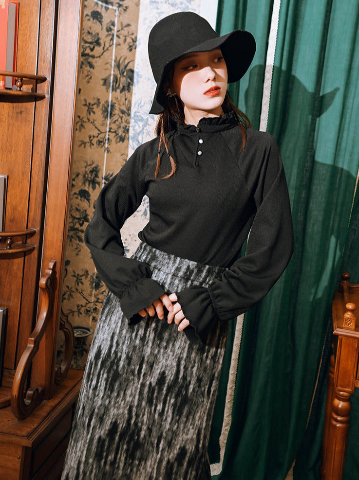 袖フリルシャツ スタンドチャイナカラー ランタン