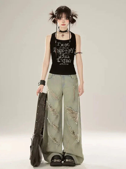 リップドストリートデニム ワイドルーズ