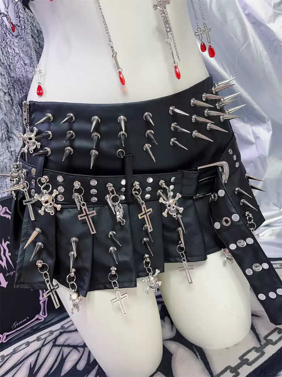 Gothic Lolita Punk PU Ring Skirt