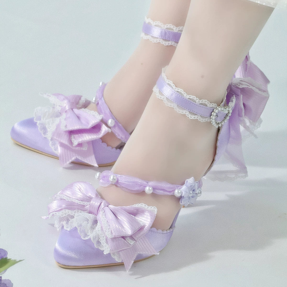 Violet Spring Sakura heels with lace ankle straps