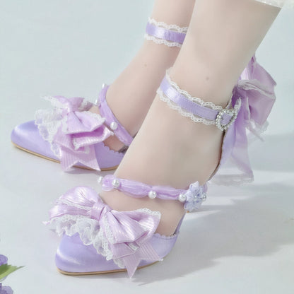 Violet Spring Sakura heels with lace ankle straps