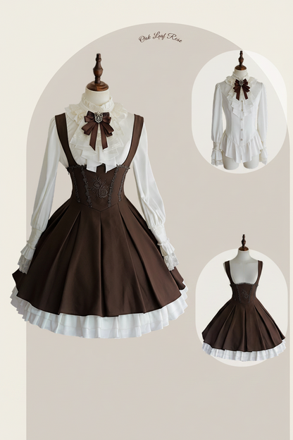 Oak Leaf Rose Autumn Winter Suit Set Embroidered Bustier