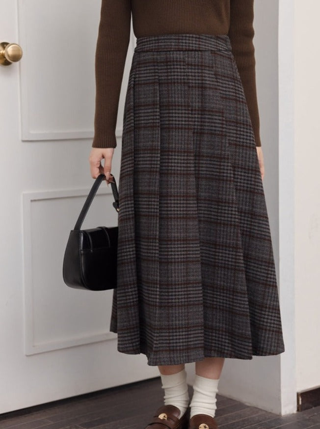 グレースカート チェックプリーツ ロング レトロ
