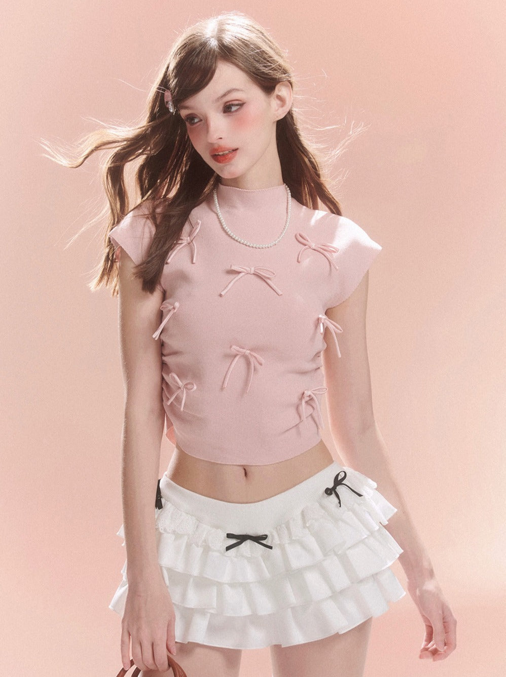 Kurzer Kragen Süßes Band Top Little