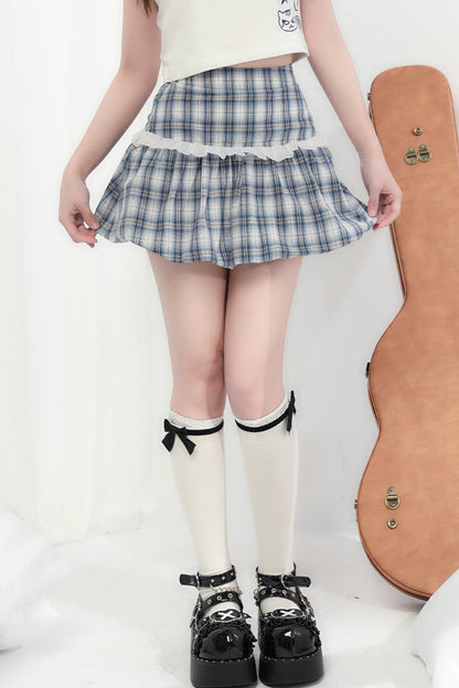 Minirock + Totenkopf-Kariertes Katzenoberteil ärmellos