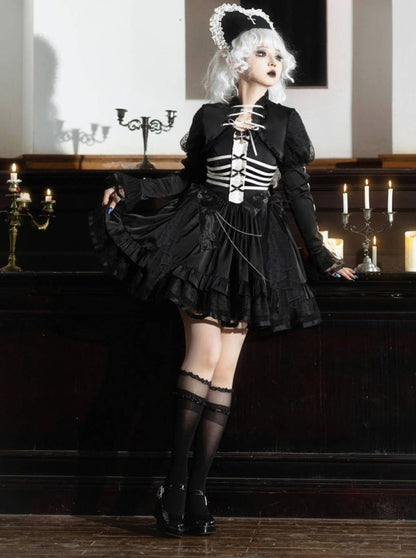 dress lace-up + Dark gothic volume top