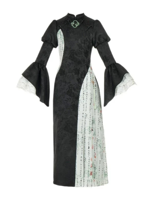 Bow + Necklace Dress China Asymmetrical Long + Beaded Big