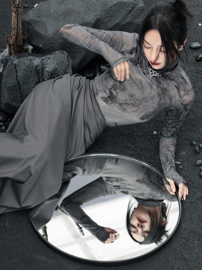 Retro dunkles transparentes Oberteil